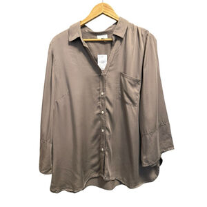 J. Jill Shirt Button Down Soft Luxe Brown Large Women's NWT